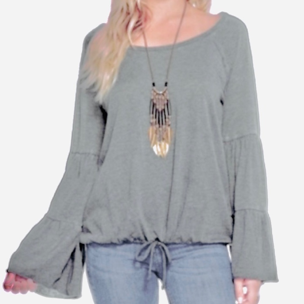 NWOT Chaser Bell Sleeve Pull Tie Hem, S, Lt Gray